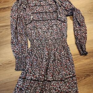 Rails Black and Red Floral Cottagecare Long Sleeve Dress